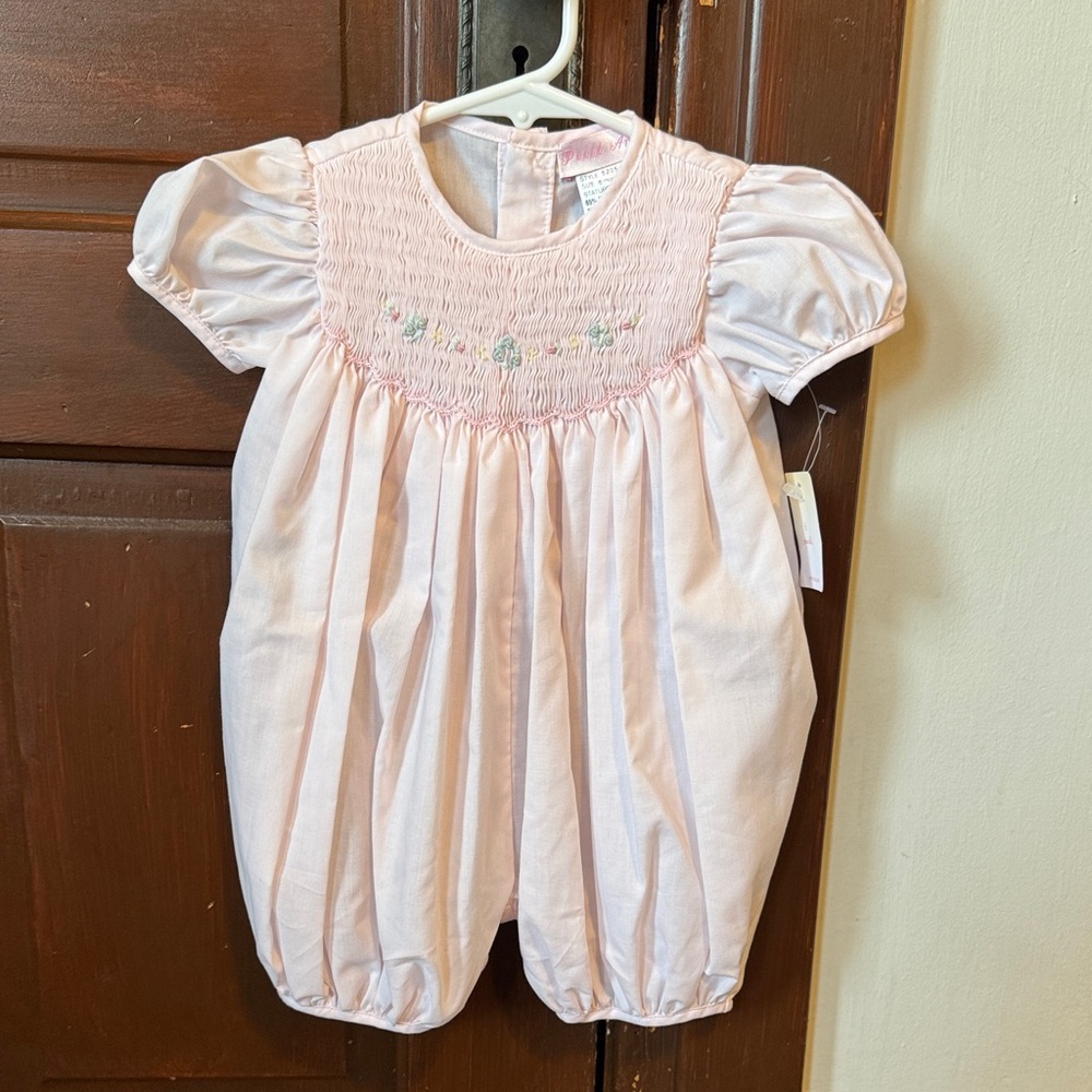 Petit Ami Pink Smocked Baby Romper